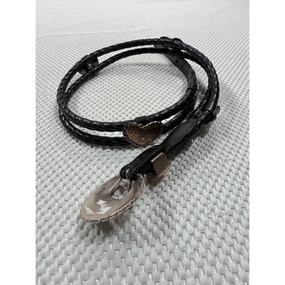 Brighton 71703 Belt Size 30 Black Braided Leather Western Heart Concho Silver